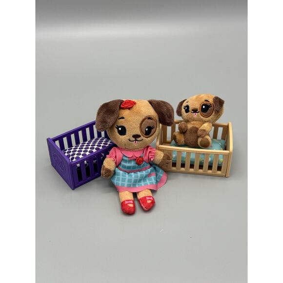 Tiny Tukkins Dog Lot of 2 Includes Baby With 2 Cribs No Tag - Picture 1 of 9